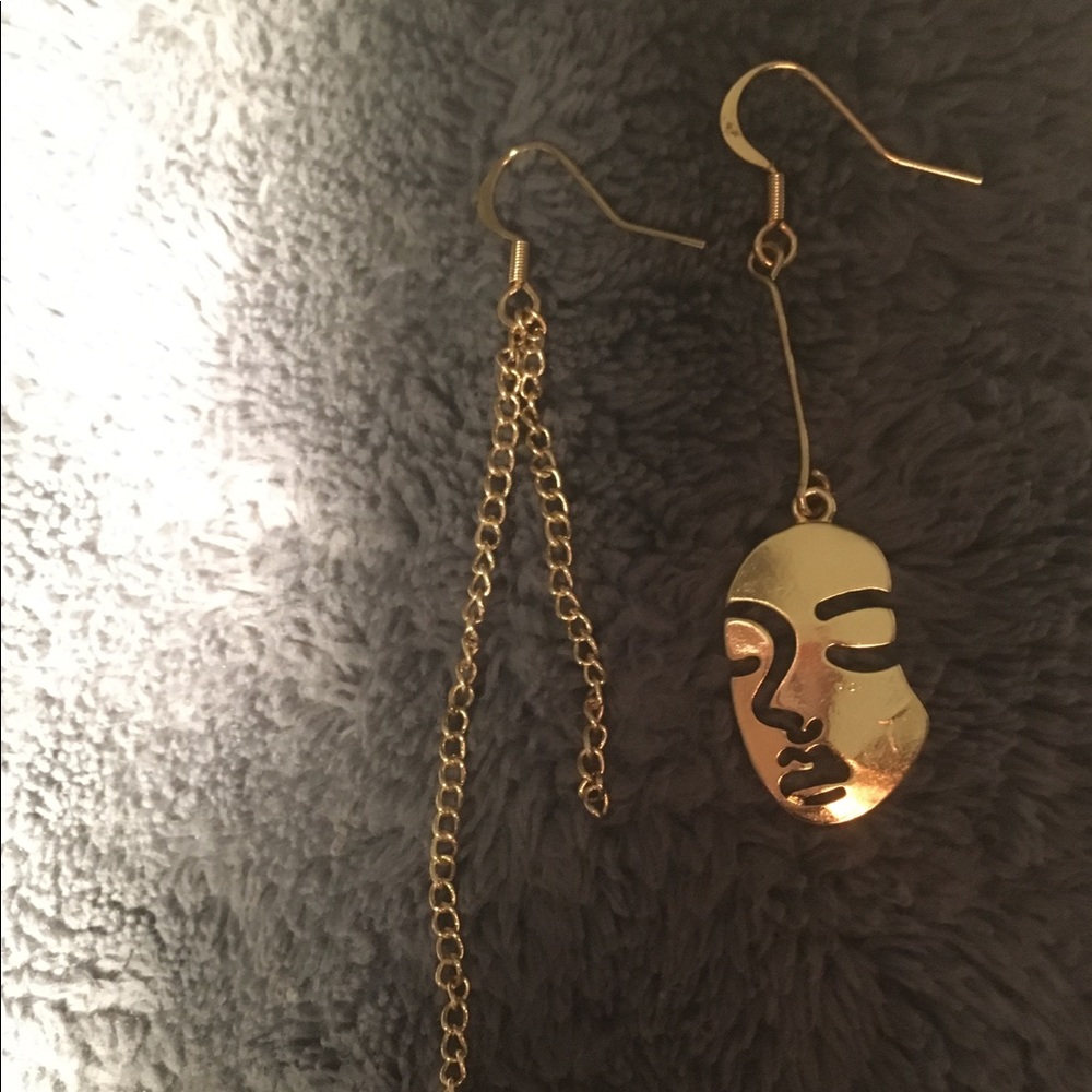 Asymmetrical Gold Plated Face Earrings